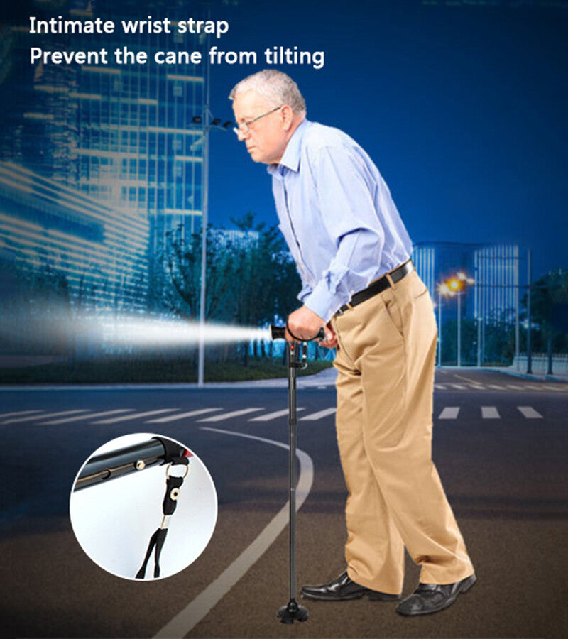 Gehstock mit LED-Alarm für Damen und Herren, höhenverstellbar, faltbar, 5-stufig DamnLuxe