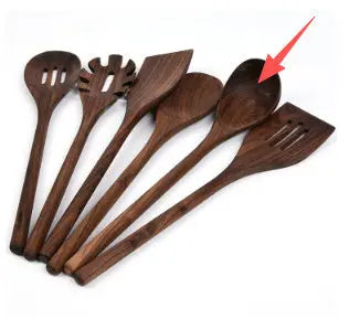 Neues 6-teiliges Küchenutensilienset aus schwarzem Nussbaumholz für den Haushalt, Massivholz, Küche, Kochen, Holzschaufel, Holzlöffel, Kochset Feedback DamnLuxe