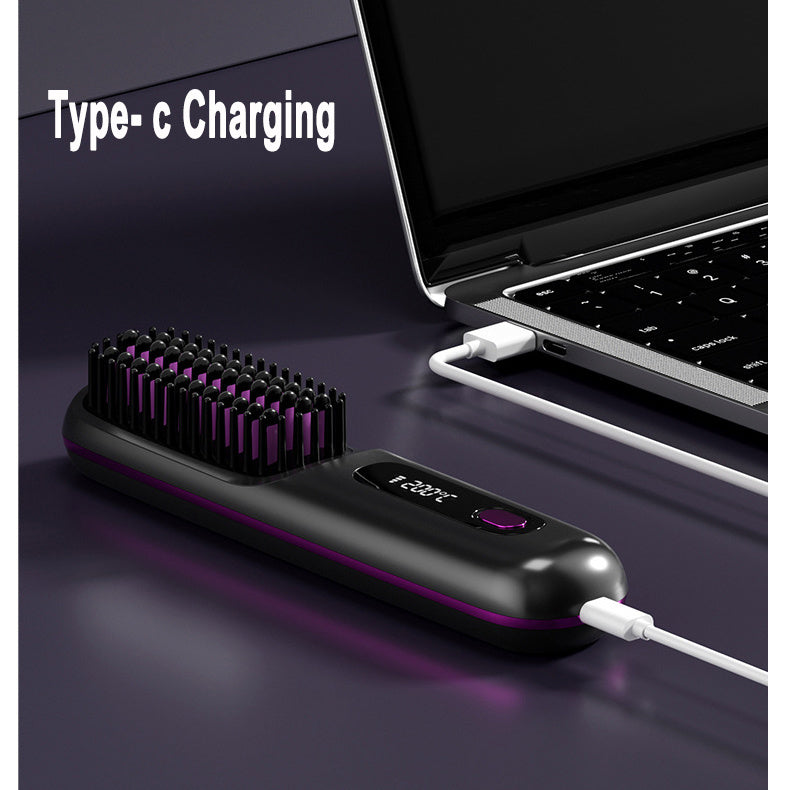 2 in 1 Glattes Haar Kamm Kabelloser Haarglätter Bürste Haar Schnellheizung Tragbarer Heißlockenwickler USB-Aufladung DamnLuxe