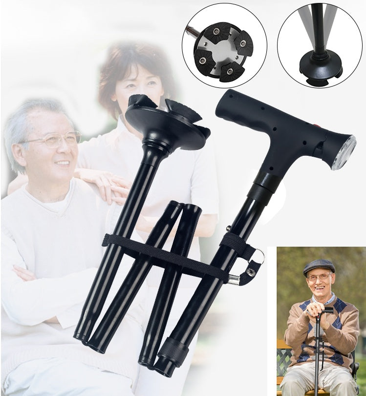 Gehstock mit LED-Alarm für Damen und Herren, höhenverstellbar, faltbar, 5-stufig DamnLuxe