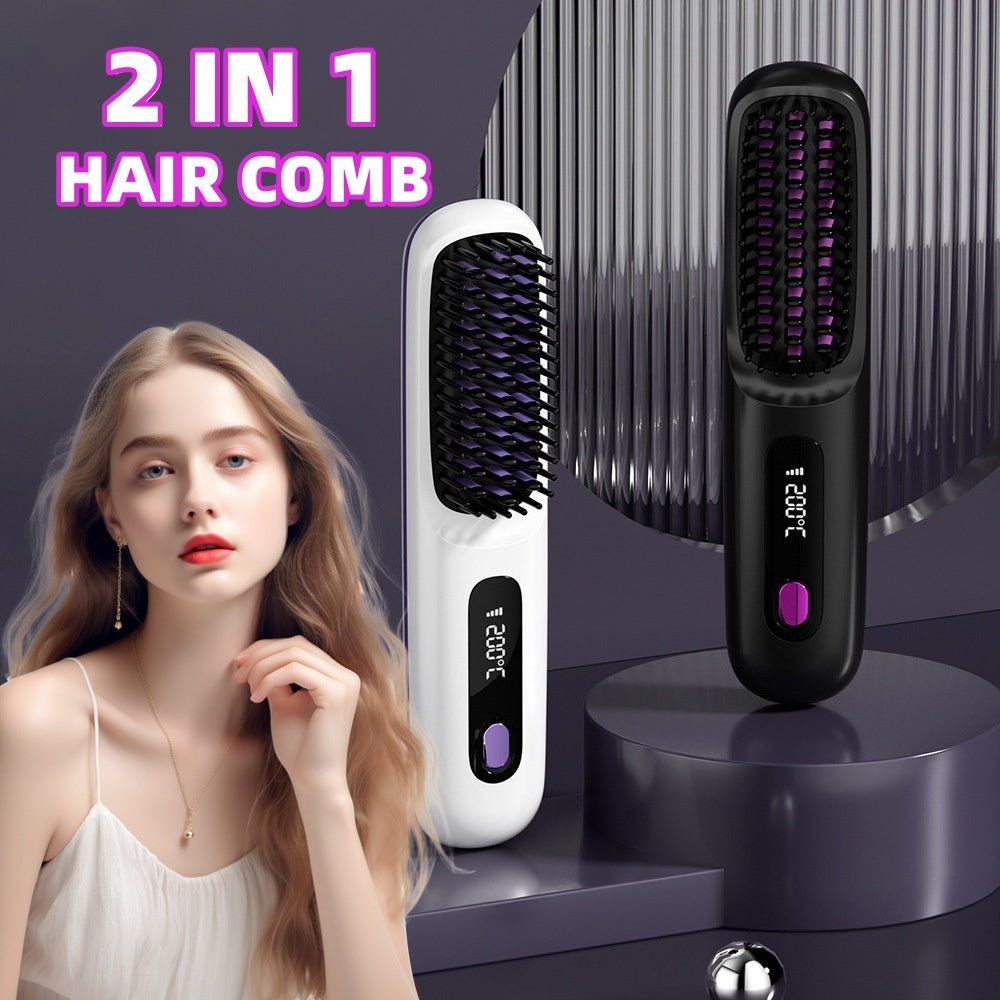 2 in 1 Glattes Haar Kamm Kabelloser Haarglätter Bürste Haar Schnellheizung Tragbarer Heißlockenwickler USB-Aufladung DamnLuxe