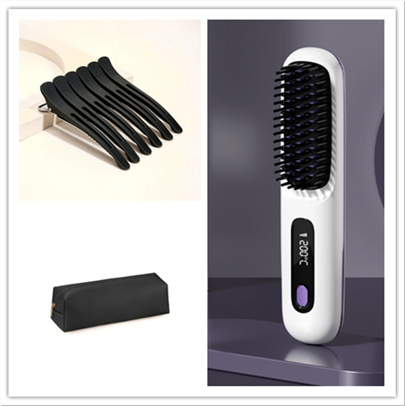 2 in 1 Glattes Haar Kamm Kabelloser Haarglätter Bürste Haar Schnellheizung Tragbarer Heißlockenwickler USB-Aufladung DamnLuxe