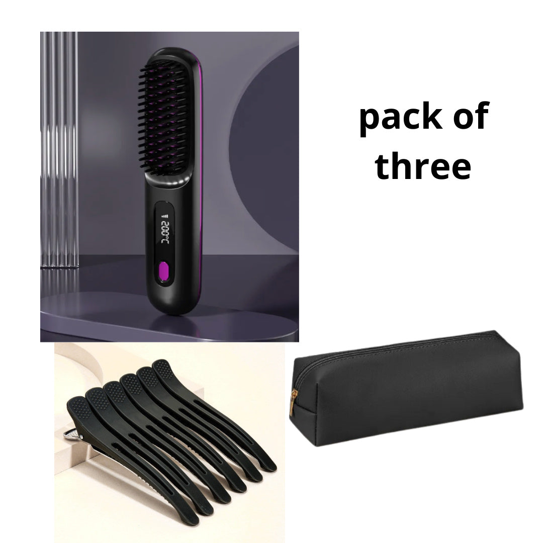 2 in 1 Glattes Haar Kamm Kabelloser Haarglätter Bürste Haar Schnellheizung Tragbarer Heißlockenwickler USB-Aufladung DamnLuxe